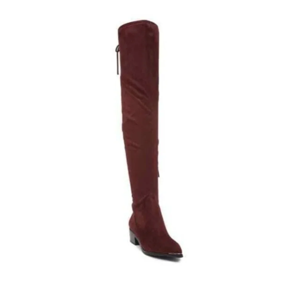 MARC FISHER Red Boots Burgundy Faux Suede Yuna Over The Knee Boots SZ 6.5 NEW